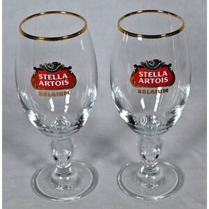 Set of 2 Stella Artois Belgium Beer Chalice Glasses 33cl Gold Rim